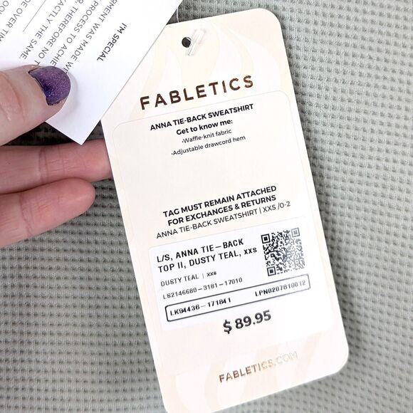 Fabletics Anna Tie-Back Sweatshirt Waffle Knit Open Back Mint Teal Oversized XXS - Picture 6 of 8